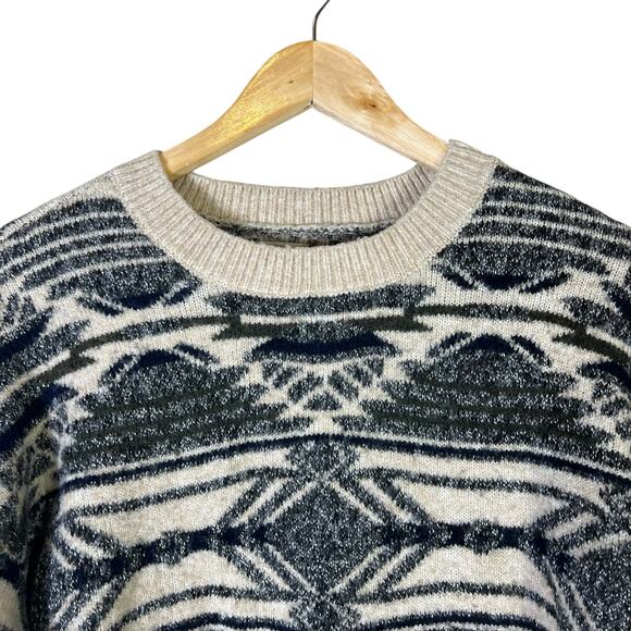 Lucky Brand Geometric Oversized Aztec Sweater Womens M Cream Black Western Cozy - Picture 3 of 7